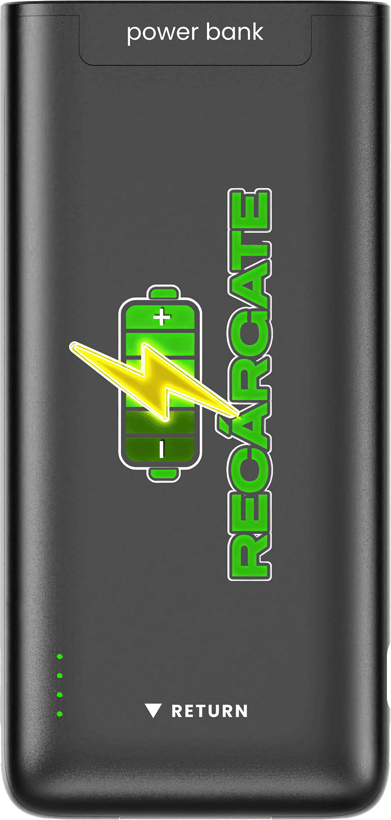 Power bank Recárgate — vista frontal con logo